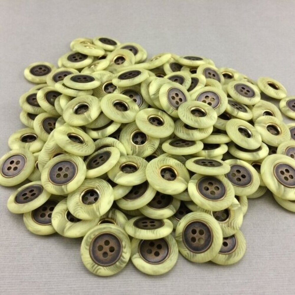 150 Vintage Plastic Swirl Green Buttons with Metal Centers